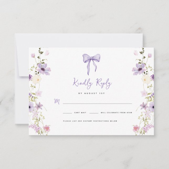 Lavender Wildflower RSVP Baby Shower Reply Card (Front)
