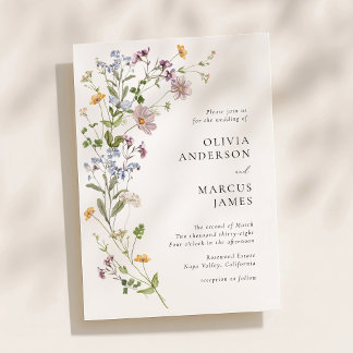 Lavender Wildflower Spray Refined Wedding Invitation