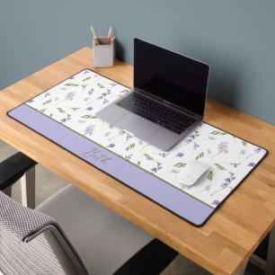 Lavender Wildflower Watercolor Floral Monogram Desk Mat