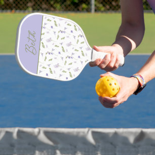 Lavender Wildflower Watercolor Floral Monogram Pickleball Paddle