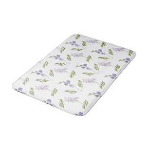 Lavender Wildflower Watercolor Floral Pattern  Bath Mat
