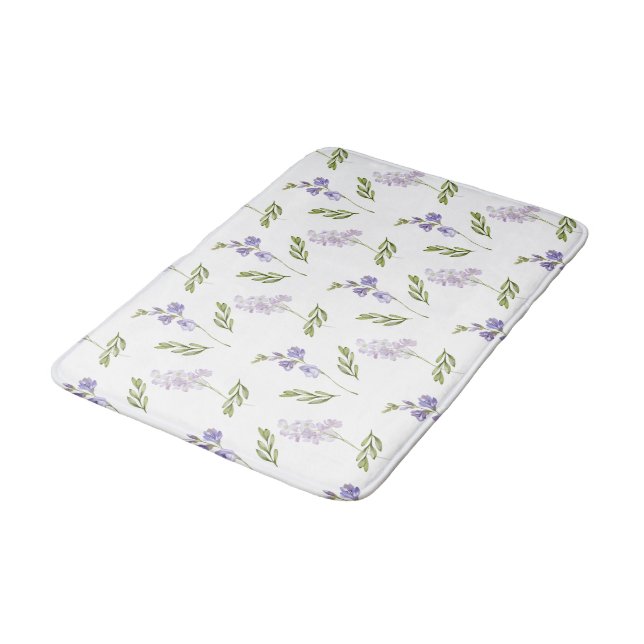 Lavender Wildflower Watercolor Floral Pattern  Bath Mat (Angled)