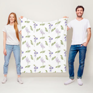 Lavender Wildflower Watercolor Floral Pattern Fleece Blanket
