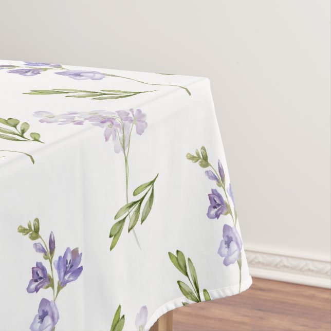 Lavender Wildflower Watercolor Floral Pattern Tablecloth (In Situ)