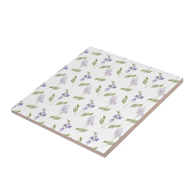Lavender Wildflower Watercolor Floral Pattern Tile (Side)