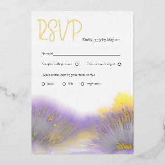 Lavender wildflower Watercolor RSVP Foil Holiday Card