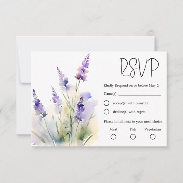Lavender wildflower Watercolor Wedding RSVP Card (Front)