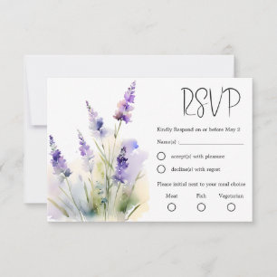 Lavender wildflower Watercolor Wedding RSVP Card