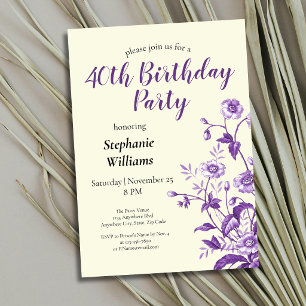 Lavender Wildflower Women's 40th Birthday Party   Invitation