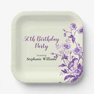 Lavender Wildflower Women's 50th Birthday Party Paper Plate