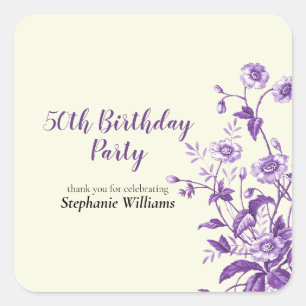 Lavender Wildflower Women's 50th Birthday Party Square Sticker