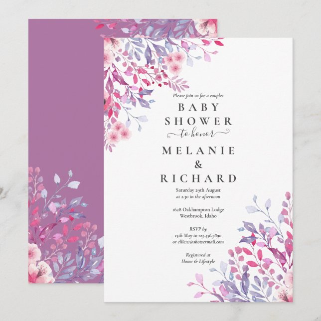 Lavender Wildflowers Floral Couples Baby Shower Invitation (Front/Back)