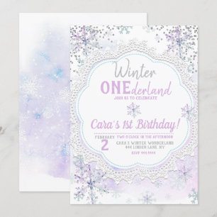 Lavender Winter Onederland 1st Birthday Invitation