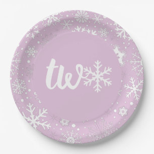 Lavender Winter Second Birthday Snowflake Plates