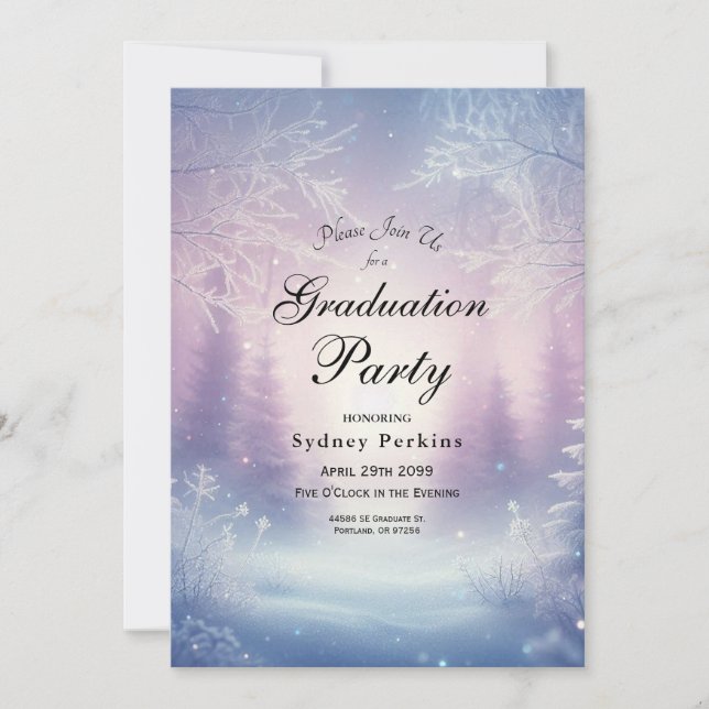 Lavender Winter Snowfall Serenade Graduation Invitation (Front)