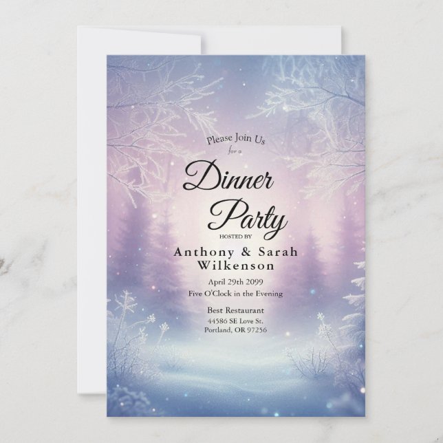  Lavender Winter Snowfall Serenade Restaurant  Invitation (Front)