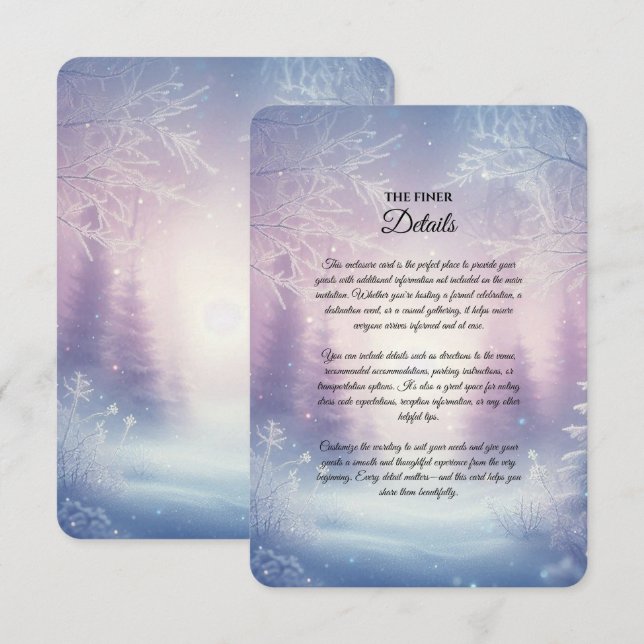 Lavender Winter Snowfall Serenade Wedding Enclosure Card (Front/Back)