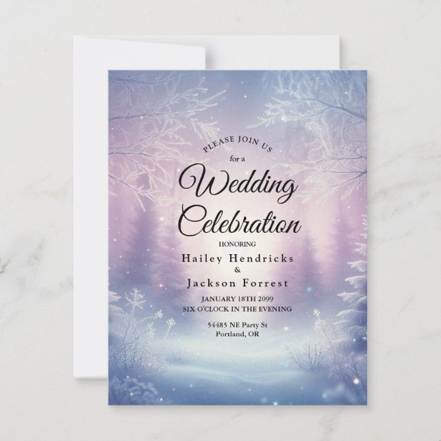 Lavender Winter Snowfall Serenade Wedding Invitation (Front)