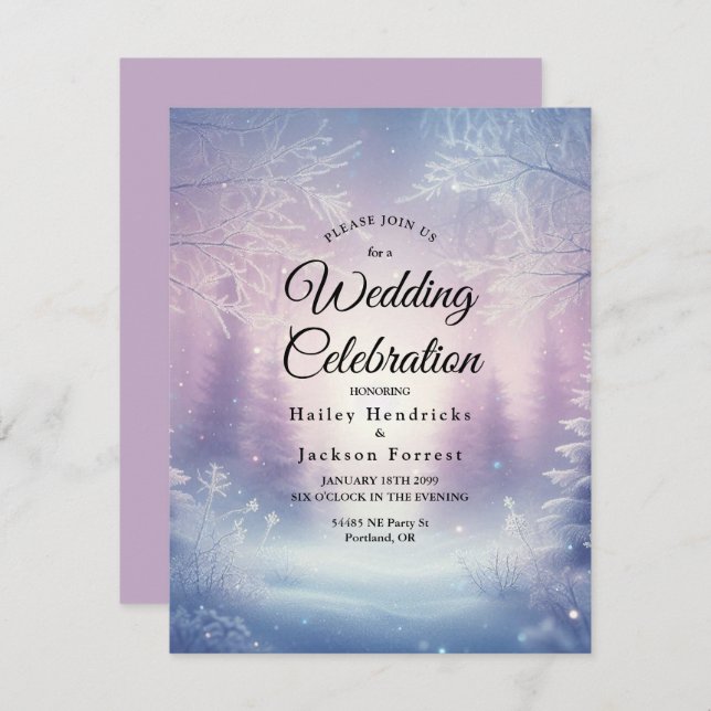 Lavender Winter Snowfall Serenade Wedding Invitation (Front/Back)