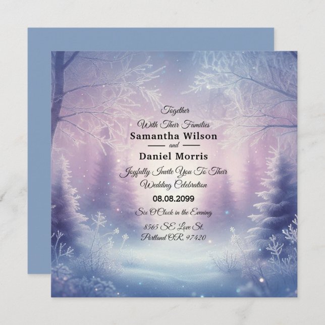 Lavender Winter Snowfall Serenade Wedding Invitation (Front/Back)