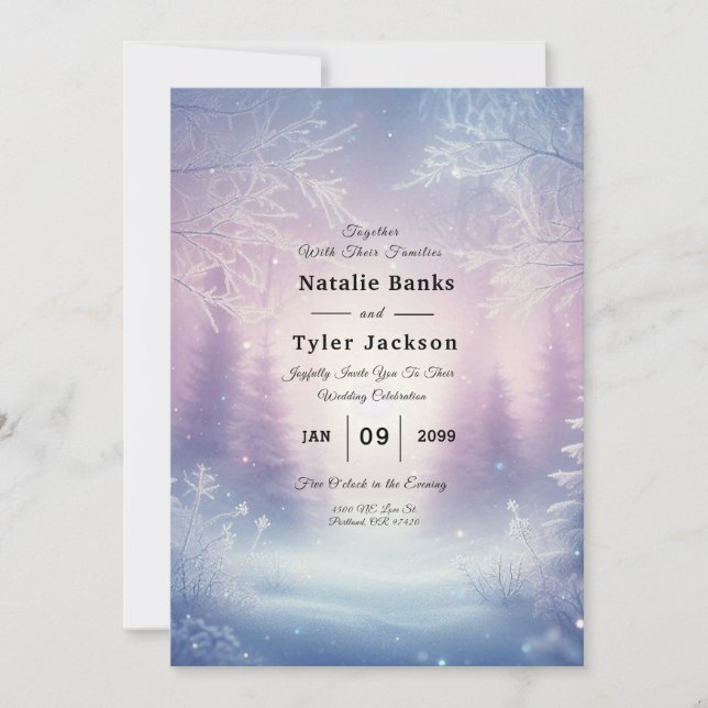 Lavender Winter Snowfall Serenade Wedding Invitation (Front)