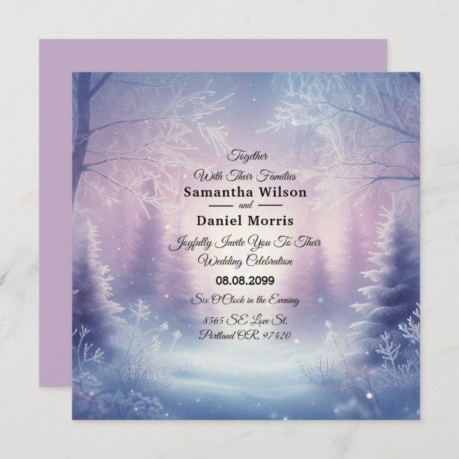 Lavender Winter Snowfall Serenade Wedding Invitation (Front/Back)