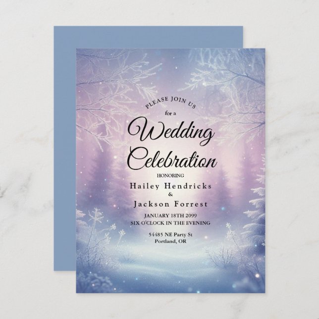 Lavender Winter Snowfall Serenade Wedding Invitation (Front/Back)