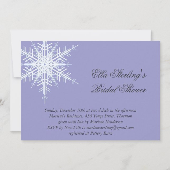 Lavender Winter Snowflake Bridal Shower Invitation (Front)