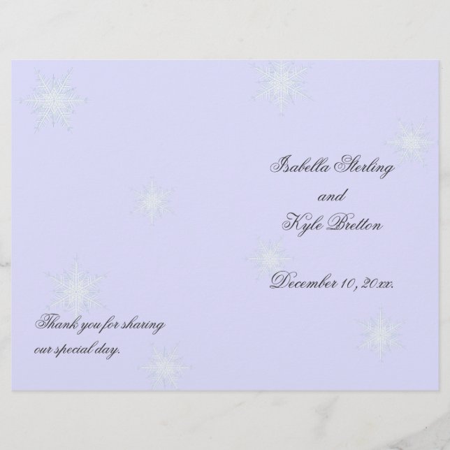 Lavender Winter Snowflake Wedding Program (Front)