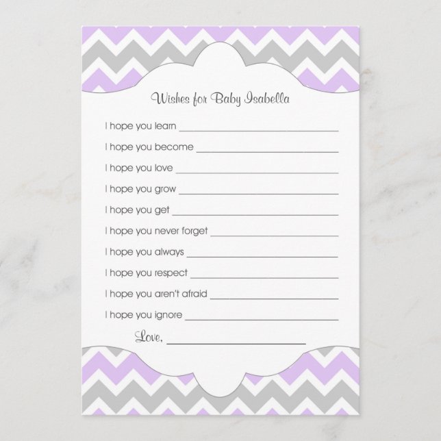 Lavender Wishes for Baby / great baby shower idea Advice Card (Front)