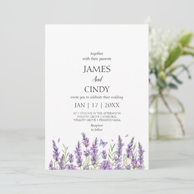 Lavender Wishes Wedding Invitation (Standing Front)