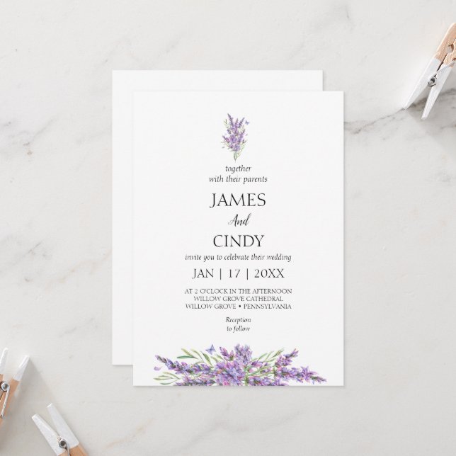 Lavender Wishes Wedding Invitation (Front/Back In Situ)