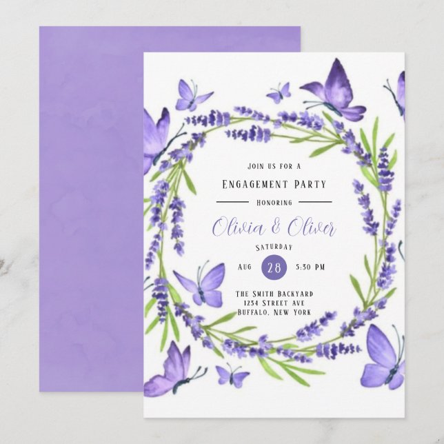 Lavender Wisteria And Butterflies Engagement Party Invitation (Front/Back)