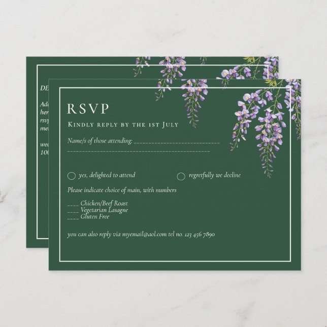 Lavender WISTERIA Emerald Green All-in-1 Wedding Postcard (Front/Back)