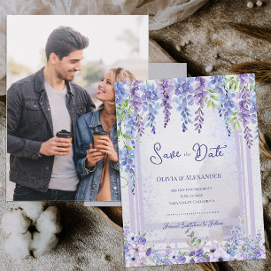 Lavender Wisteria Floral Arch Photo Save the Date Announcement Postcard