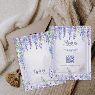 Lavender Wisteria Floral Arch QR Code Wedding RSVP Card
