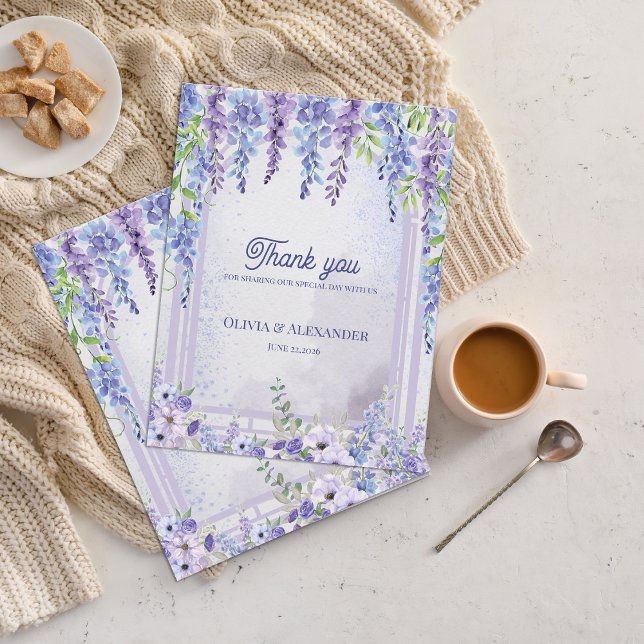 Lavender Wisteria Floral Arch Wedding Thank You Postcard (Lavender Wisteria Floral Arch Wedding Thank You Card | Romantic Purple Garden Wedding Thank You)