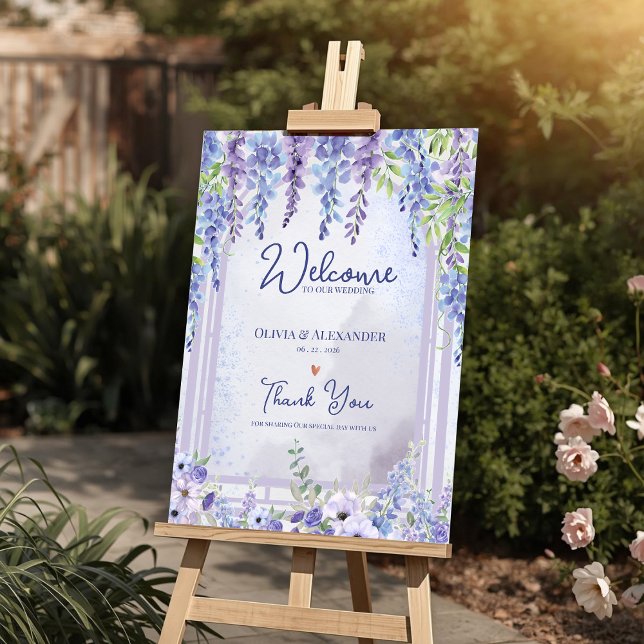 Lavender Wisteria Floral Arch Wedding Welcome Poster (Lavender Wisteria Floral Arch Wedding Welcome Sign | Romantic Purple Garden Wedding Poster)