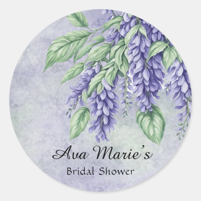 Lavender Wisteria Flowers Marble Bridal Shower Classic Round Sticker (Front)
