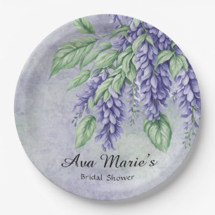 Lavender Wisteria Flowers Marble Bridal Shower Paper Plate