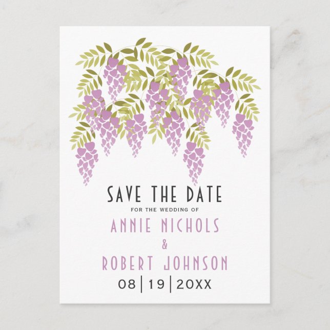 Lavender wisteria spring wedding Save the Date Announcement Postcard (Front)
