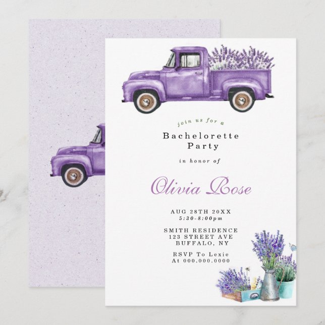  Lavender Wisteria Truck Bachlorette Party Invites (Front/Back)