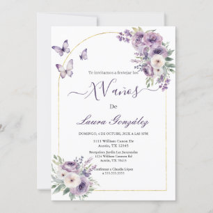 Lavender with butterflies Quinceanera spanish Invitation