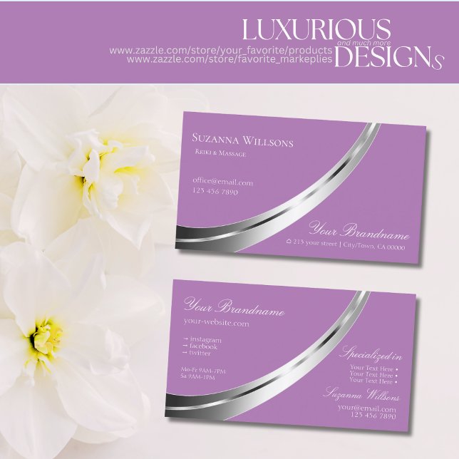 Lavender with Decorative Silver Decor Professional Business Card (Creator Uploaded)