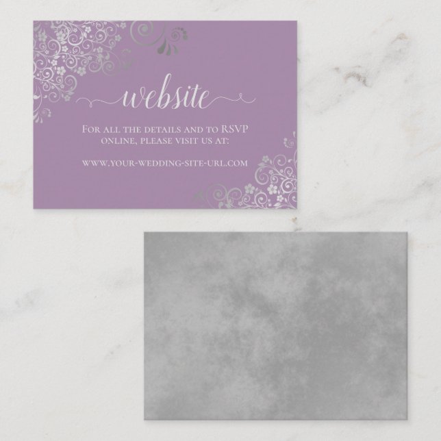 Lavender with Elegant Silver Lace Wedding Website Enclosure Card (Front/Back)