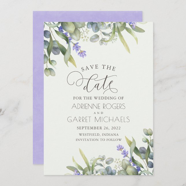 Lavender With Eucalyptus & Greenery Wedding Save The Date (Creator Uploaded)