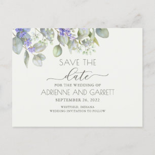 Lavender With Eucalyptus Save The Date Announcement Postcard