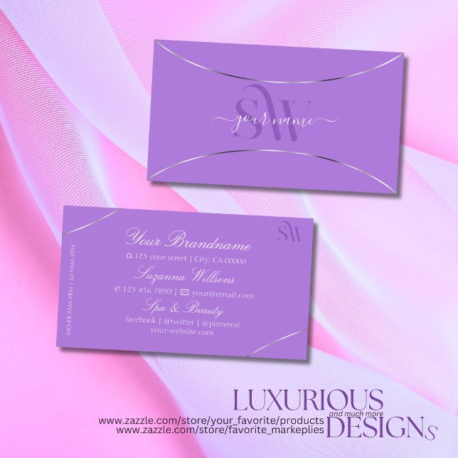 Lavender with Silver Decor and Monogram Modern Business Card (Creator Uploaded)