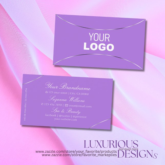 Lavender with Silver Decor Borders and Logo Modern Business Card (Creator Uploaded)