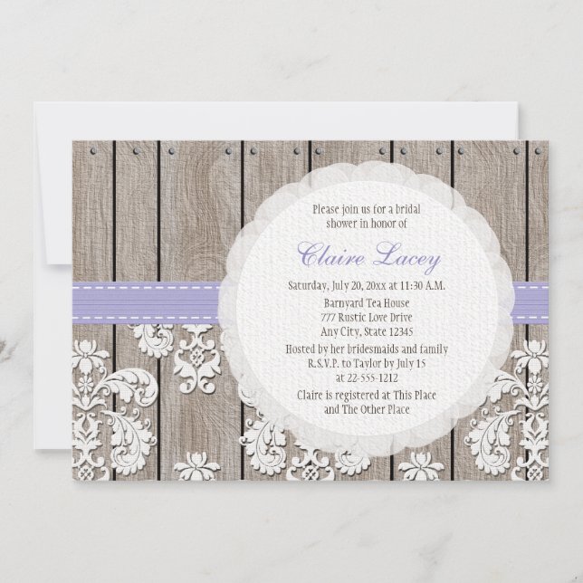 Lavender Wood Lace Rustic Bridal Shower Invitation (Front)